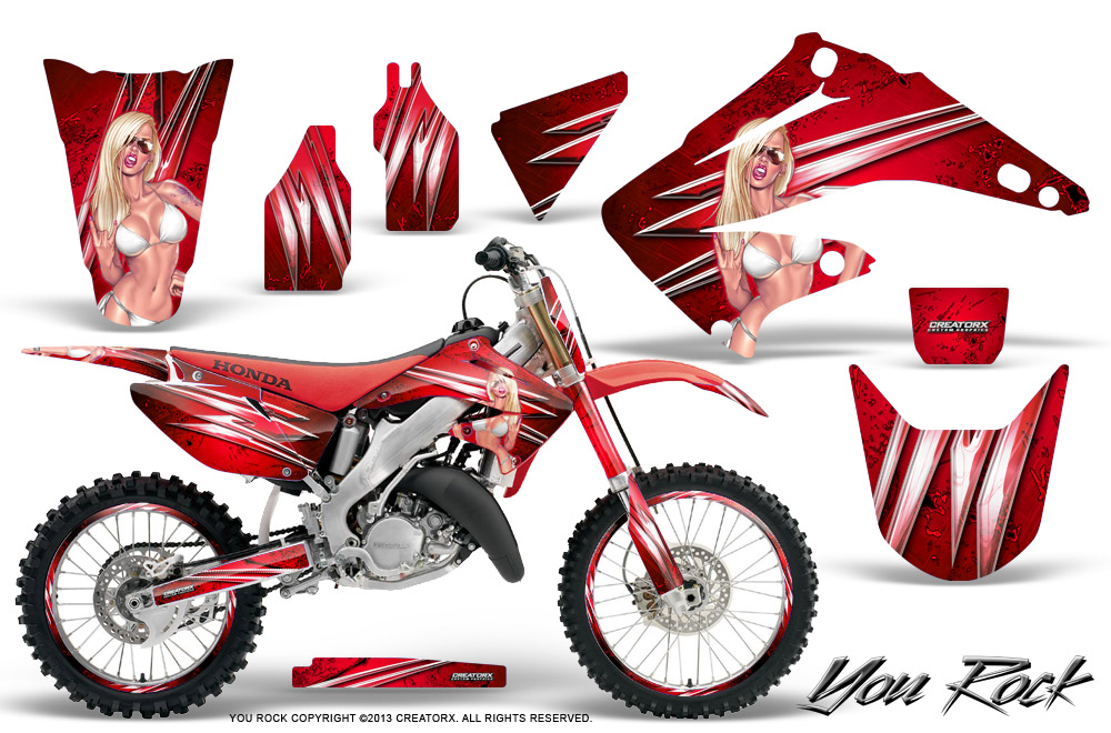 Honda CR125 CR250 02-10 Graphics Kit You Rock Red NP Rims